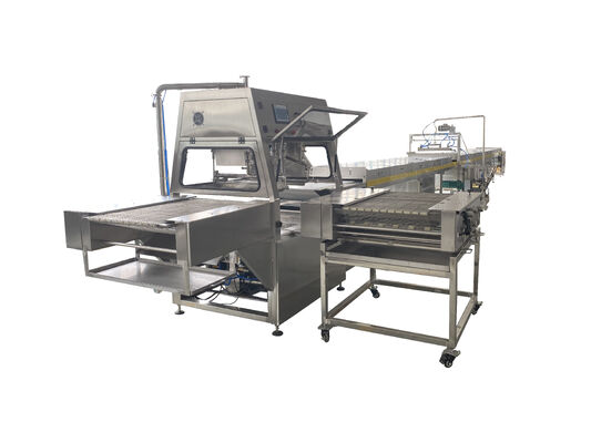 Guter Preis Automatische Zuführung 400 mm breite Schokoladen-Enrobing-Maschine Doppelschichtbeschichtung mit Kühlkanal Online